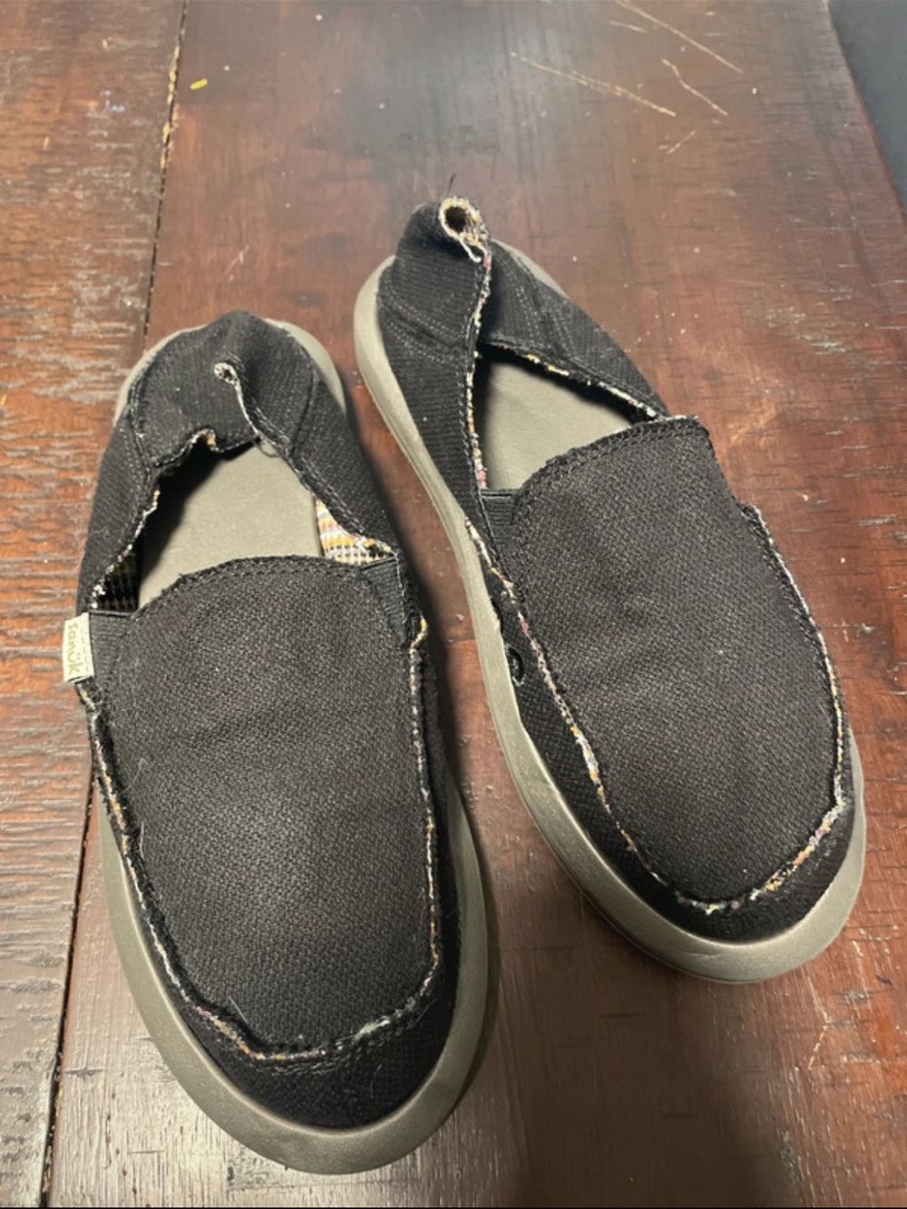 Sanuk Women's Black Slip-On Canvas Loafers